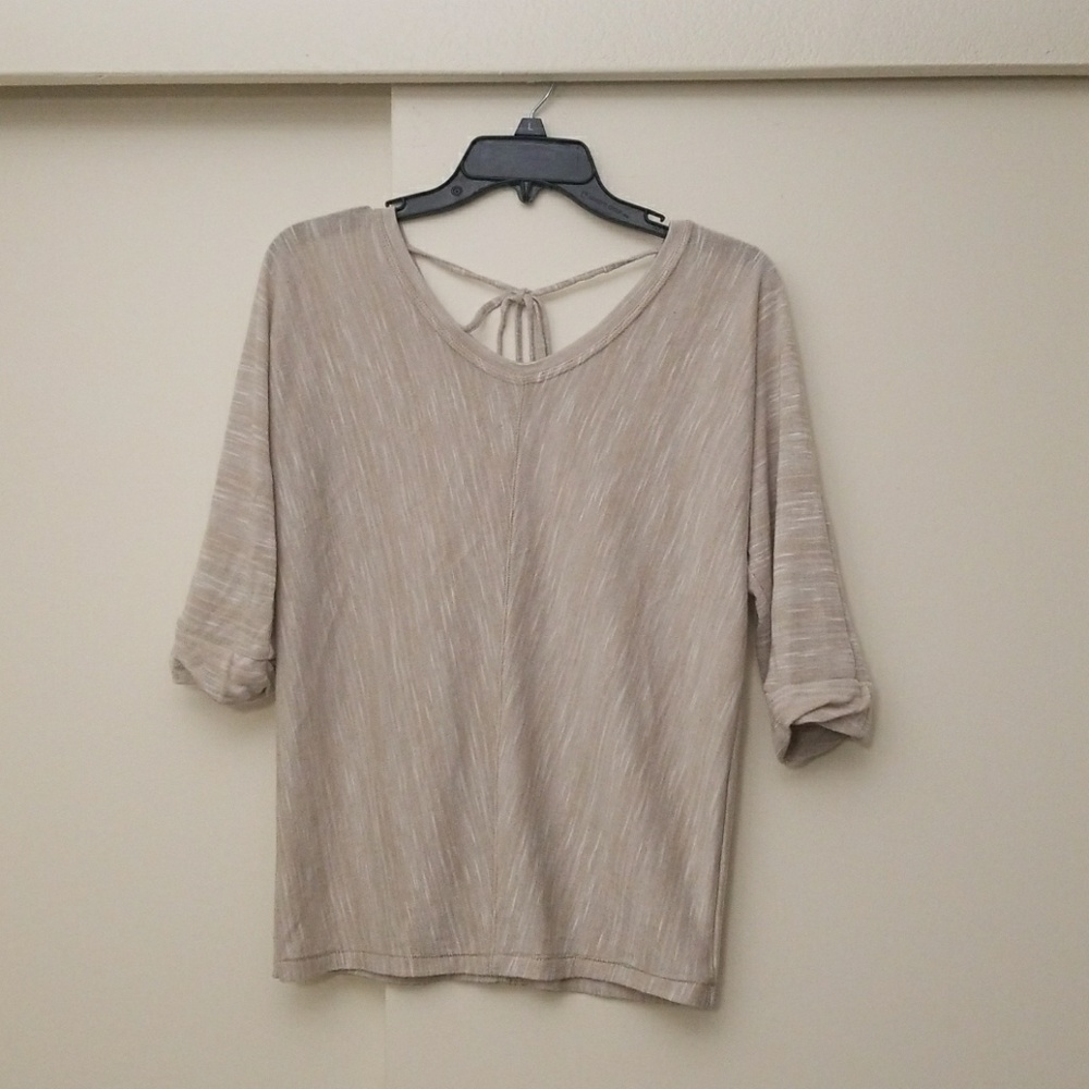 Tan Scoop Neck 3/4 Length  Tied Back Tee